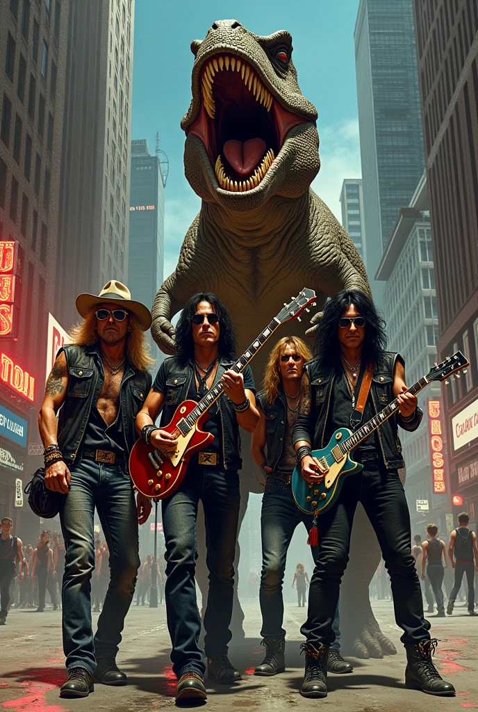 Guns N' Roses carrying a dinosaur