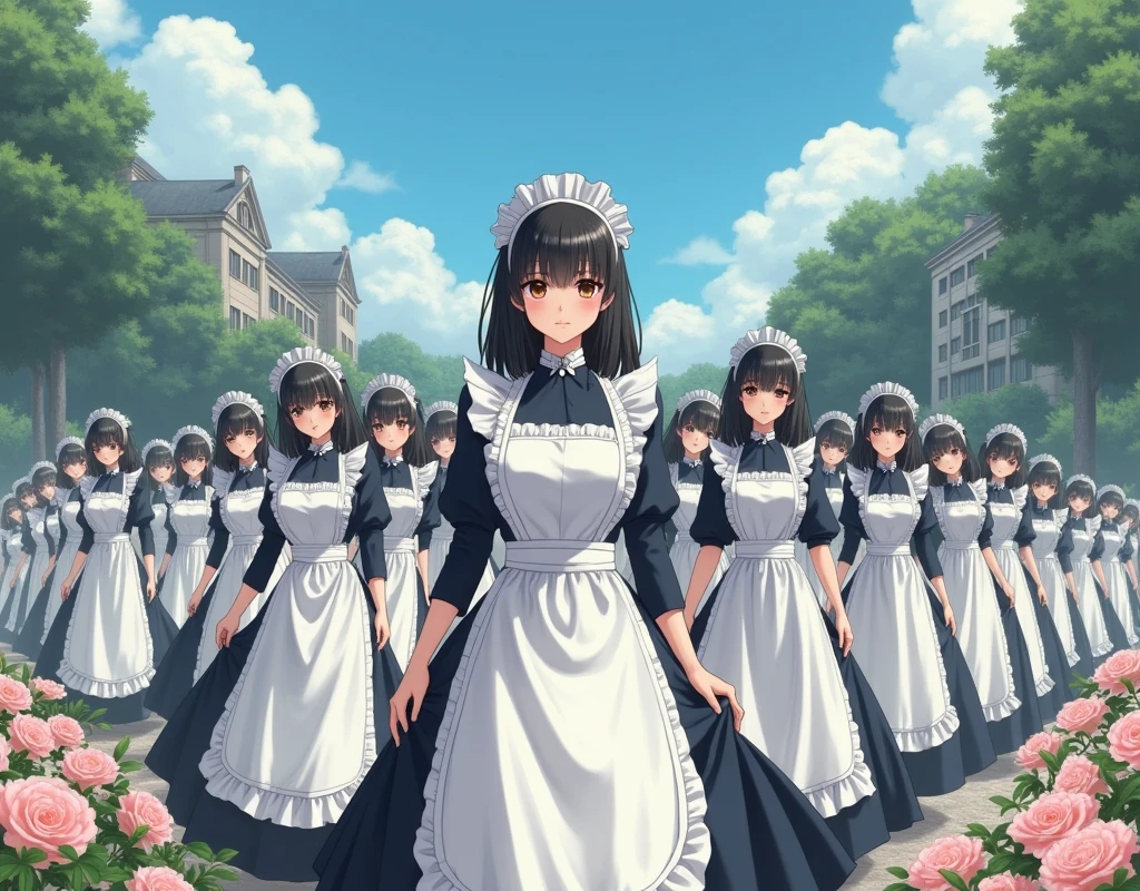 (No need to take a close-up of the subject in the center of the front), (Japanese Clone-girls=Myself), (Super Best masterpiece Clone-girls Raw Photography Art), (16K, Highest quality, Ultra-high resolution, RAW Photos), (It's so unrealistic., With unparalleled depiction, With an unfathomable sight, An unprecedented and shocking worldview, Clone-girls: In a world of mass reproduction, Ultra-realistic depiction), (Japanese girls, Sasaki Nozomi, 26yo), (Small face, Glossy dark hair, long hair, Dark Eyes, Mature face, Cute Smile), (A charming smiling face), (Very beautiful and detailed girl, Accurate body structure, Accurate body movements, Very detailed body), (Super big breasts, Large bulge of ample breasts), (orthodox maid clothes, Emphasise the fullness of your breasts), (Very detailed, Myself cloning, Depiction of splitting oneself, 1Myself girl→1,000,000,000,000,000,000,000,000,000,000Myself cloning girls), (Myself clone girlsは, With the same perfect appearance, to multiply in large numbers), (Very detailed depiction, Myself's multiplying female body, In the same female body,With the same face, With the same hairstyle, In the same clothes, At the same height, 同じSuper big breastsで, A completely indistinguishable female body, 1,000,000,000,000,000,000,000,000,000,000 people), (Myself girls only), (1,000,000,000,000,000,000,000,000,000,000Myself girls), European-style building, Vast rose garden, Lily Description, Physical contact, Cute smile, A happy smile, Pleasant blue sky