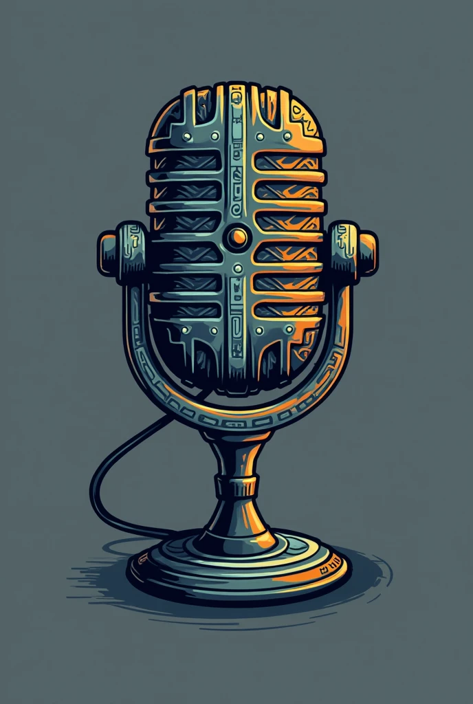 a logo for a podcast, with the name "PodFlow" with the image of an attractive Mayan microphone