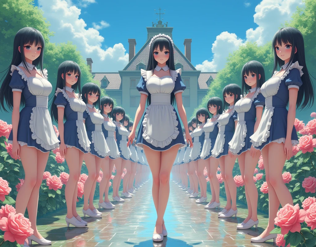 (No need to take a close-up of the subject in the center of the front), (Japanese Clone-girls=Myself), (Super Best masterpiece Clone-girls Raw Photography Art), (16K, Highest quality, Ultra-high resolution, RAW Photos), (It&#39;s so unrealistic., With unparalleled depiction, With an unfathomable sight, An unprecedented and shocking worldview, Clone-girls: In a world of mass reproduction, Ultra-realistic depiction), (Japanese girls, Sasaki Nozomi, 26yo), (Small face, Glossy dark hair, long hair, Dark Eyes, Mature face, Cute Smile), (A charming smiling face), (Very beautiful and detailed girl, Accurate body structure, Accurate body movements, Very detailed body), (Super big breasts, Large bulge of ample breasts), (orthodox maid clothes, Emphasise the fullness of your breasts), (Very detailed, Myself cloning, Depiction of splitting oneself, 1Myself girl→1,000,000,000,000,000,000,000,000,000,000Myself cloning girls), (Myself clone girlsは, With the same perfect appearance, to multiply in large numbers), (Very detailed depiction, Myself&#39;s multiplying female body, In the same female body,With the same face, With the same hairstyle, In the same clothes, At the same height, 同じSuper big breastsで, A completely indistinguishable female body, 1,000,000,000,000,000,000,000,000,000,000 people), (Myself girls only), (1,000,000,000,000,000,000,000,000,000,000Myself girls), European-style building, Vast rose garden, Lily Description, Physical contact, Cute smile, A happy smile, Pleasant blue sky