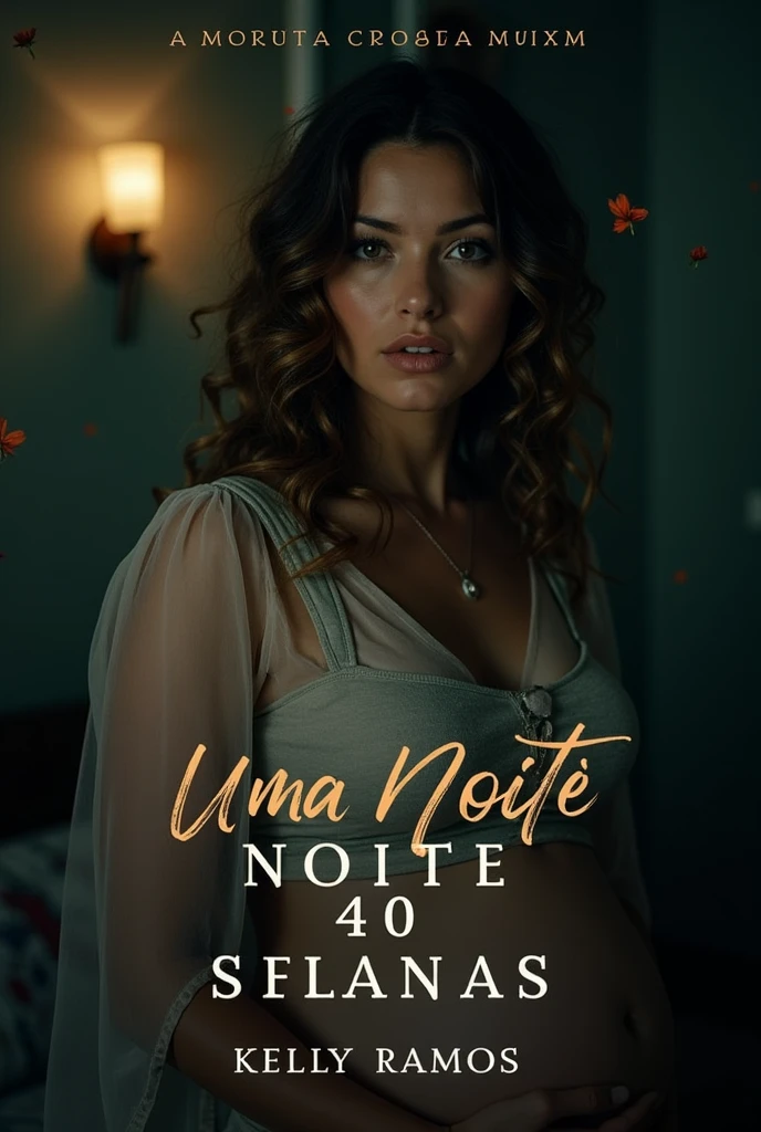 Create the cover for my book one night 40 weeks, tells the story of a woman who, after discovering her husband&#39;s betrayal, meets a man and in a single night she becomes pregnant. Put the title in Brazilian Portuguese and my author name Kelly Ramos 