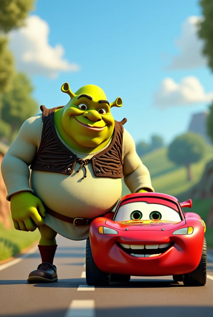 Sherk con el Rayo Mqueen 