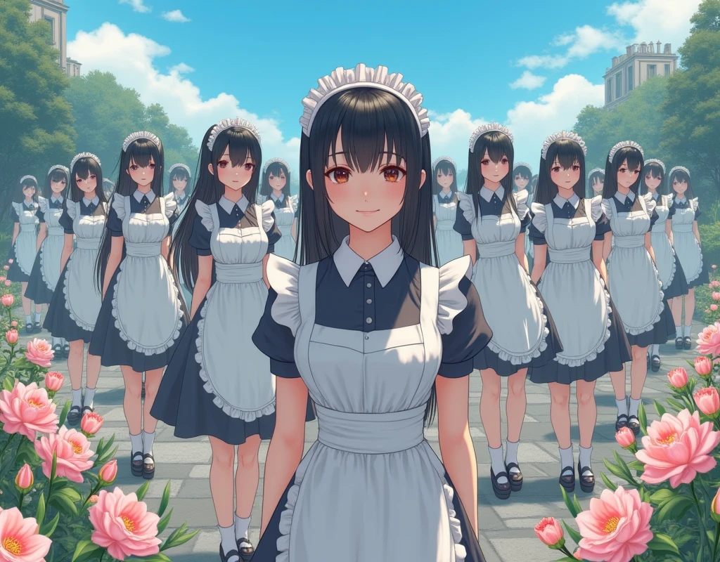 (No need to take a close-up of the subject in the center of the front), (Japanese Clone-girls=Myself), (Super Best masterpiece Clone-girls Raw Photography Art), (16K, Highest quality, Ultra-high resolution, RAW Photos), (It's so unrealistic., With unparalleled depiction, With an unfathomable sight, An unprecedented and shocking worldview, Clone-girls: In a world of mass reproduction, Ultra-realistic depiction), (Japanese girls, Sasaki Nozomi, 26yo), (Small face, Glossy dark hair, long hair, Dark Eyes, Mature face, Cute Smile), (A charming smiling face), (Very beautiful and detailed girl, Accurate body structure, Accurate body movements, Very detailed body), (Super big breasts, Large bulge of ample breasts), (orthodox maid clothes, Emphasise the fullness of your breasts), (Very detailed, Myself cloning, Depiction of splitting oneself, 1Myself girl→1,000,000,000,000,000,000,000,000,000,000Myself cloning girls), (Myself clone girlsは, With the same perfect appearance, to multiply in large numbers), (Very detailed depiction, Myself's multiplying female body, In the same female body,With the same face, With the same hairstyle, In the same clothes, At the same height, 同じSuper big breastsで, A completely indistinguishable female body, 1,000,000,000,000,000,000,000,000,000,000 people), (Myself girls only), (1,000,000,000,000,000,000,000,000,000,000Myself girls), European-style building, Vast rose garden, Lily Description, Physical contact, Cute smile, A happy smile, Pleasant blue sky