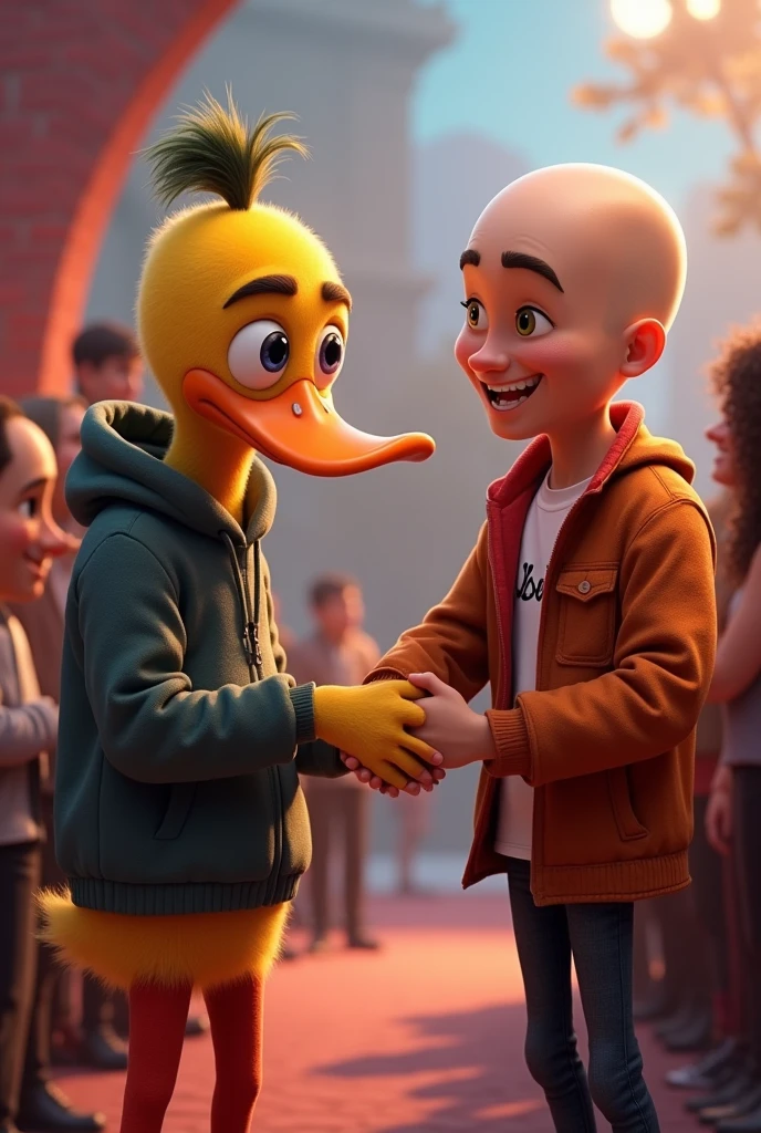 Quackity giving her hand to the bald xocas