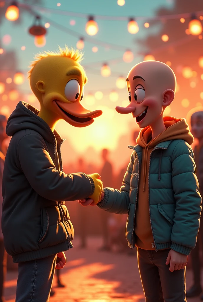 Quackity giving her hand to the bald xocas