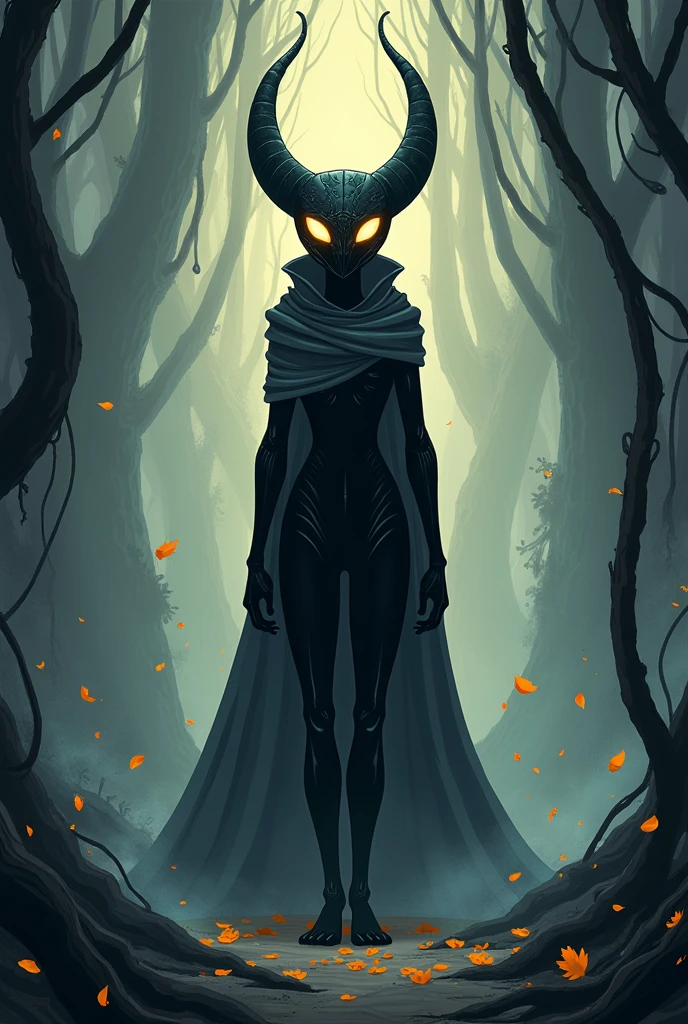 Create a character with the art style of the Hollow Knight video game