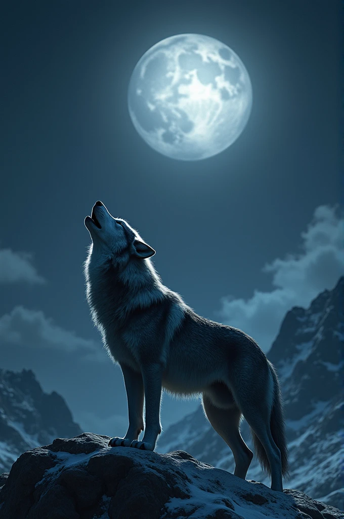 Wolf crying under the moon at night
