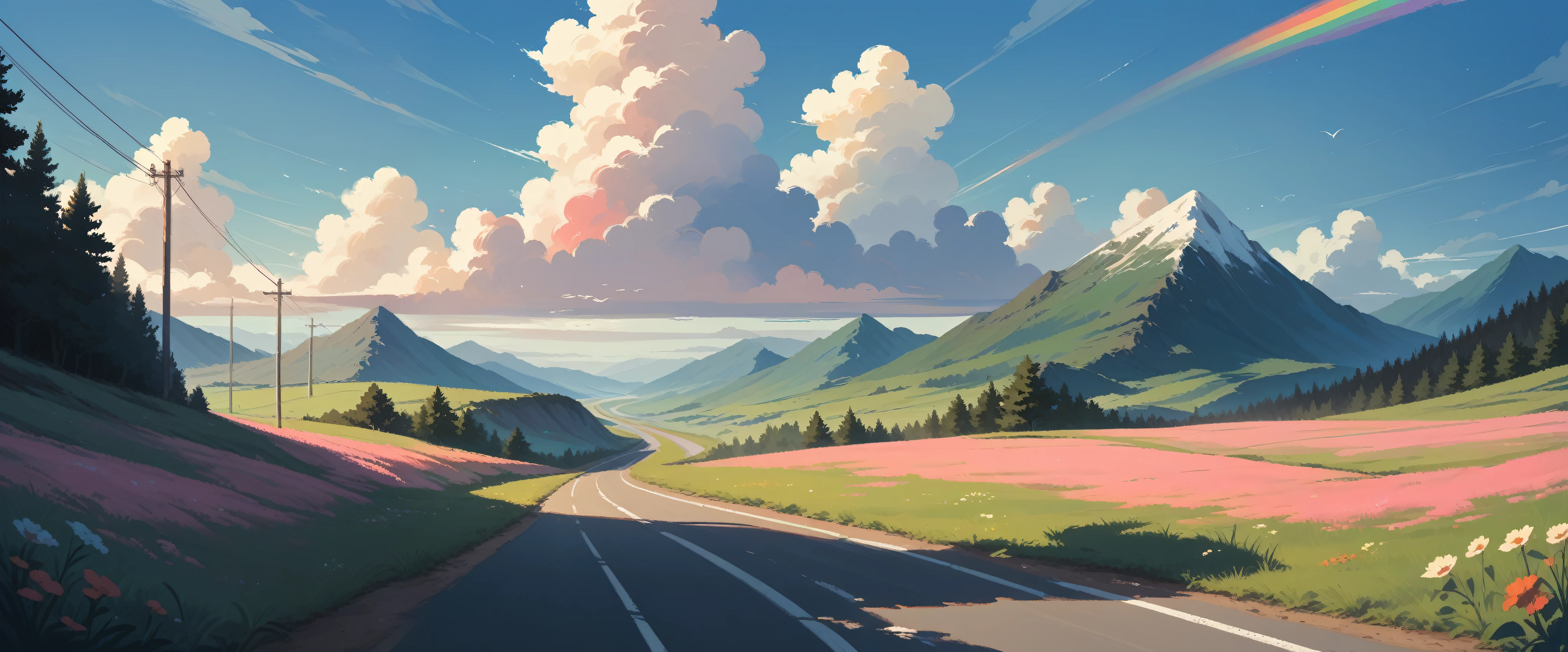 Road sky astronomy outdoors,Pastel Rainbow,landscape