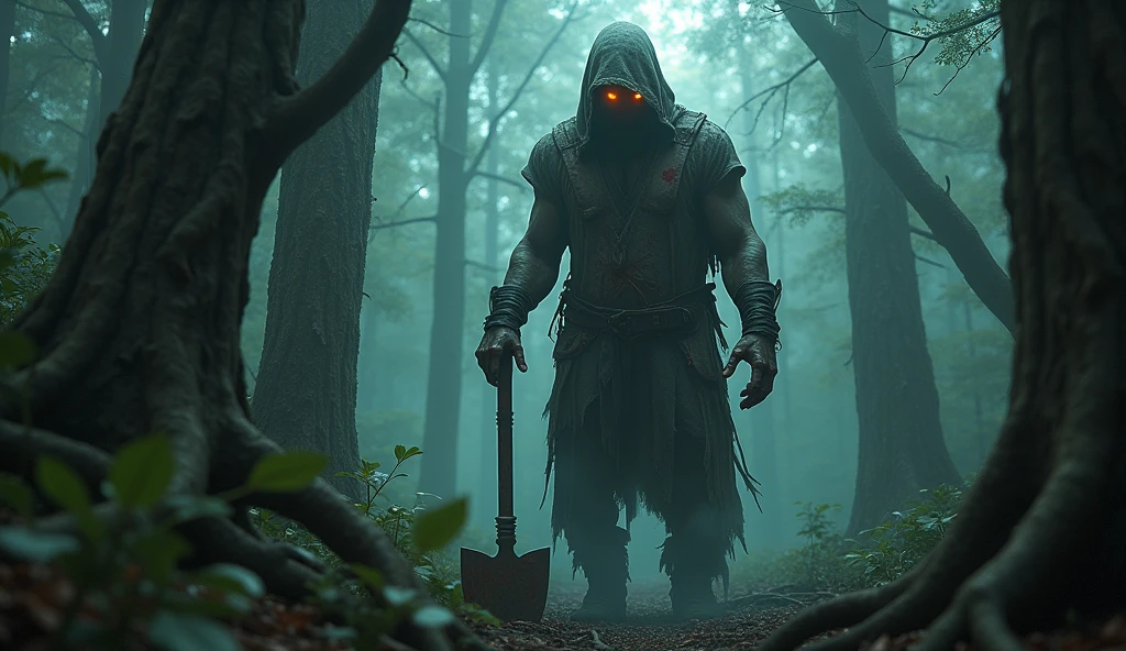 make pictures that illustrate an urban legend about a cursed lumberjack who haunts a forest, detailded, photoshot_\( ultra\), photoshotrealisitic, realisitic, Post-processing, Maximum details, roughness, real-life, ultrarealisitic, photoshotrealism, photoshotgraphy, 8k hd, photoshotgraph