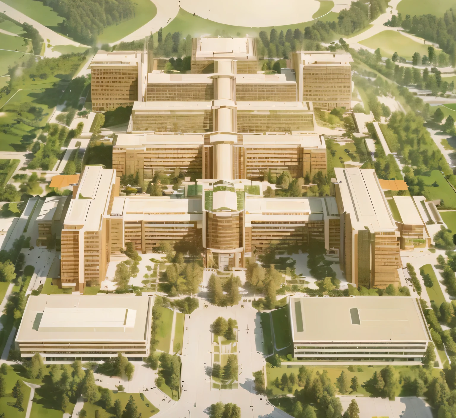 a representation of a large building with many trees, medical research facility, photo from 2022, sharp focus illustration hq, sharp hq rendering, hq very detailed, medical complex, Pixar rendering, futuristic government chambers, central model buildings, City of the future in Russia, Beautiful Rendering of the Tang Dynasty, research complex, hyperdetailed!