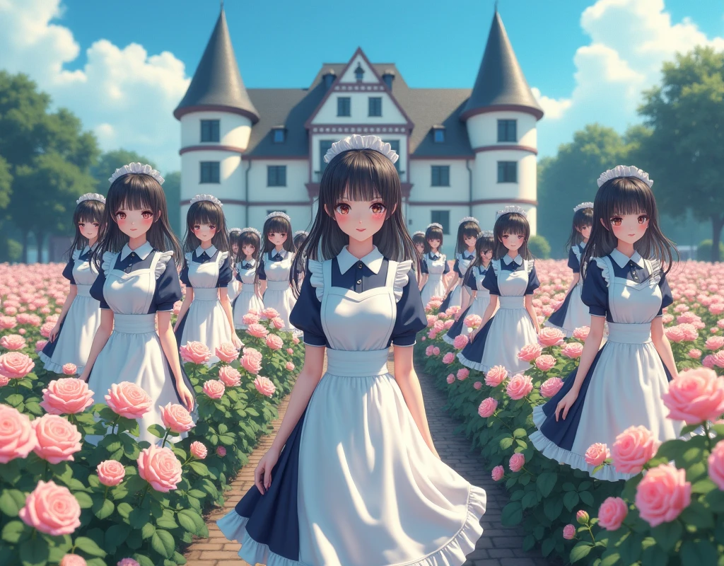 (No need to take a close-up of the subject in the center of the front), (Japanese Clone-girls=Myself), (Super Best masterpiece Clone-girls Raw Photography Art), (16K, Highest quality, Ultra-high resolution, RAW Photos), (It's so unrealistic., With unparalleled depiction, With an unfathomable sight, An unprecedented and shocking worldview, Clone-girls: In a world of mass reproduction, Ultra-realistic depiction), (Japanese girls, Sasaki Nozomi, 26yo), (Small face, Glossy dark hair, long hair, Dark Eyes, Mature face, Cute Smile), (A charming smiling face), (Very beautiful and detailed girl, Accurate body structure, Accurate body movements, Very detailed body), (Super big breasts, Large bulge of ample breasts), (orthodox maid clothes, Emphasise the fullness of your breasts), (Very detailed, Myself cloning, Depiction of splitting oneself, 1Myself girl→1,000,000,000,000,000,000,000,000,000,000Myself cloning girls), (Myself clone girlsは, With the same perfect appearance, to multiply in large numbers), (Very detailed depiction, Myself's multiplying female body, In the same female body,With the same face, With the same hairstyle, In the same clothes, At the same height, 同じSuper big breastsで, A completely indistinguishable female body, 1,000,000,000,000,000,000,000,000,000,000 people), (Myself girls only), (1,000,000,000,000,000,000,000,000,000,000Myself girls), European-style building, Vast rose garden, Lily Description, Physical contact, Cute smile, A happy smile, Pleasant blue sky
