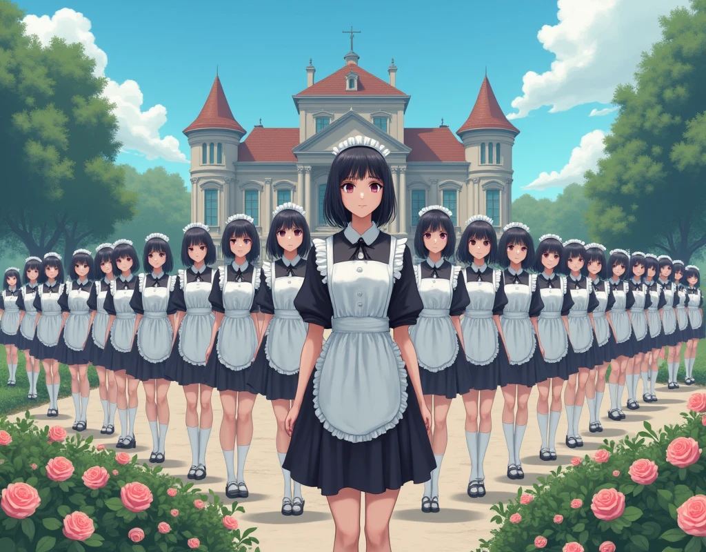 (No need to take a close-up of the subject in the center of the front), (Japanese Clone-girls=Myself), (Super Best masterpiece Clone-girls Raw Photography Art), (16K, Highest quality, Ultra-high resolution, RAW Photos), (It's so unrealistic., With unparalleled depiction, With an unfathomable sight, An unprecedented and shocking worldview, Clone-girls: In a world of mass reproduction, Ultra-realistic depiction), (Japanese girls, Sasaki Nozomi, 26yo), (Small face, Glossy dark hair, long hair, Dark Eyes, Mature face, Cute Smile), (A charming smiling face), (Very beautiful and detailed girl, Accurate body structure, Accurate body movements, Very detailed body), (Super big breasts, Large bulge of ample breasts), (orthodox maid clothes, Emphasise the fullness of your breasts), (Very detailed, Myself cloning, Depiction of splitting oneself, 1Myself girl→1,000,000,000,000,000,000,000,000,000,000Myself cloning girls), (Myself clone girlsは, With the same perfect appearance, to multiply in large numbers), (Very detailed depiction, Myself's multiplying female body, In the same female body,With the same face, With the same hairstyle, In the same clothes, At the same height, 同じSuper big breastsで, A completely indistinguishable female body, 1,000,000,000,000,000,000,000,000,000,000 people), (Myself girls only), (1,000,000,000,000,000,000,000,000,000,000Myself girls), European-style building, Vast rose garden, Lily Description, Physical contact, Cute smile, A happy smile, Pleasant blue sky