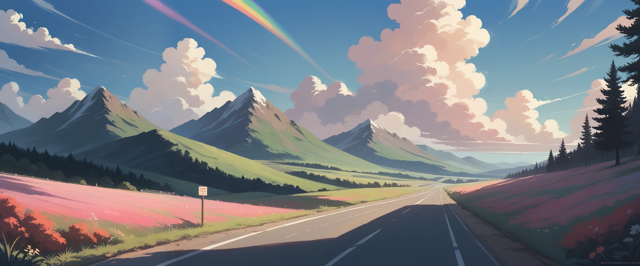Road sky astronomy outdoors,Pastel Rainbow,landscape,fall