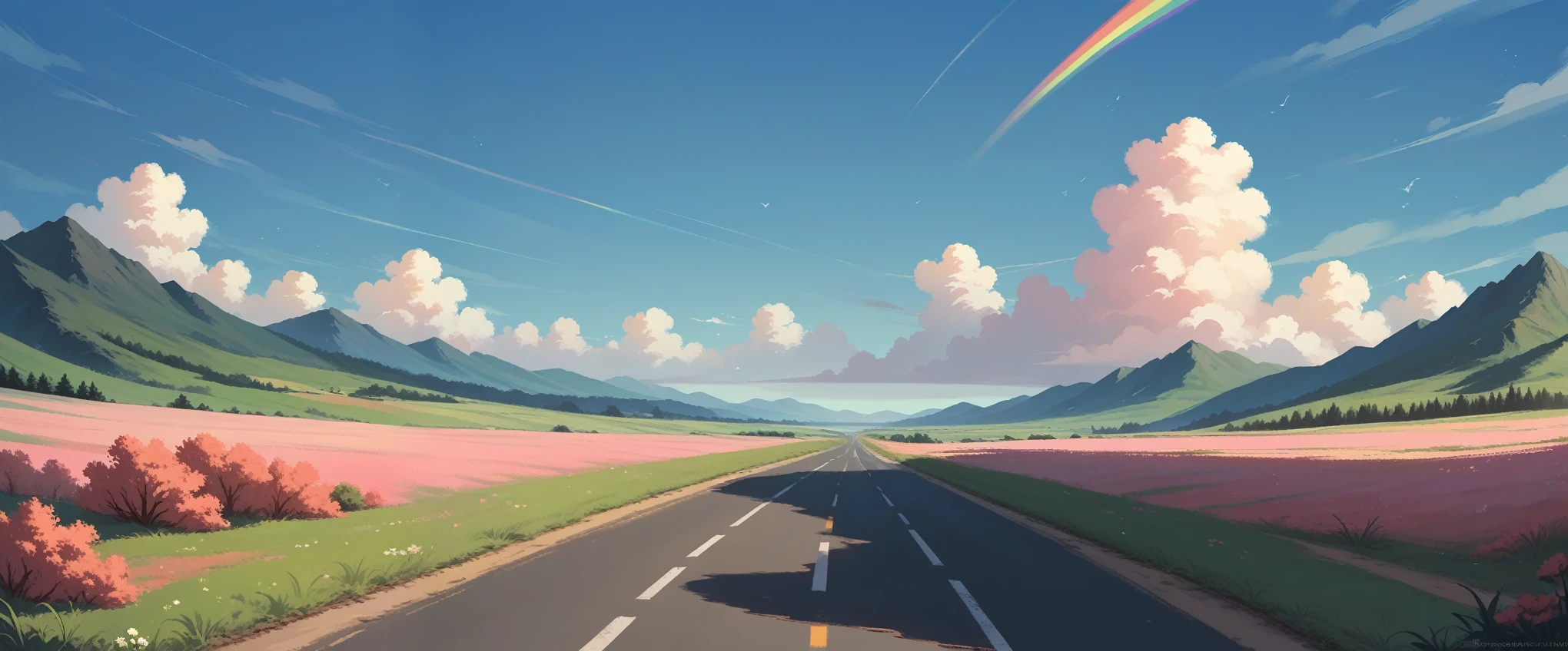 Road sky astronomy outdoors,Pastel Rainbow,landscape,fall