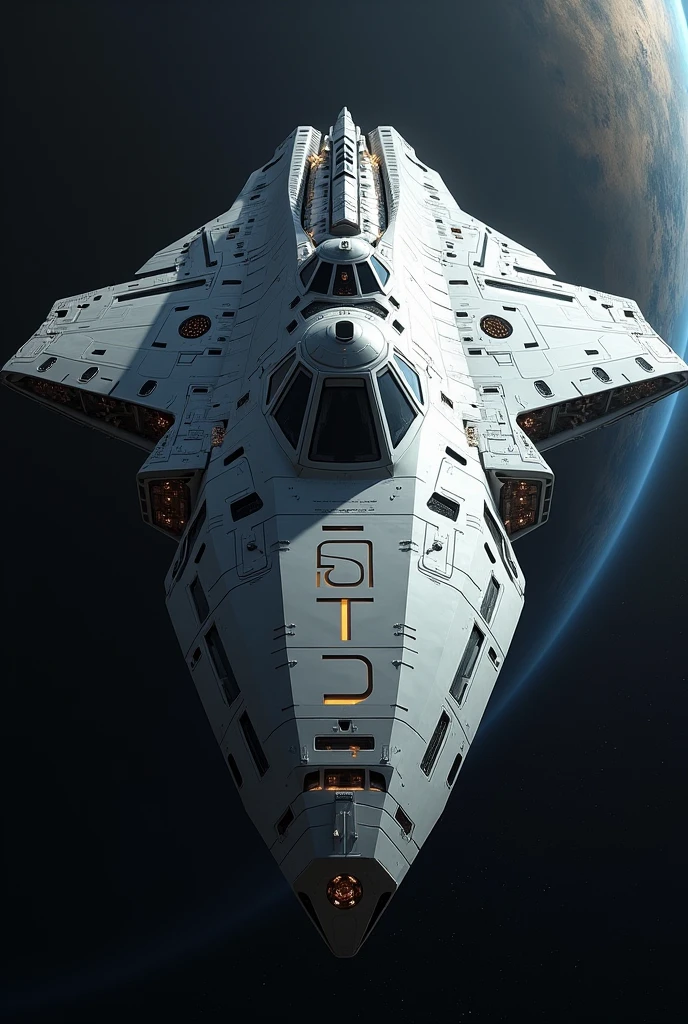Create a spacecraft capable of traveling from Earth to Kepler-452b, This ship has to carry a lot of people, giant, be rational and realistic but with a futuristic design, The ship must have writing on a visible side "J.It is.D"