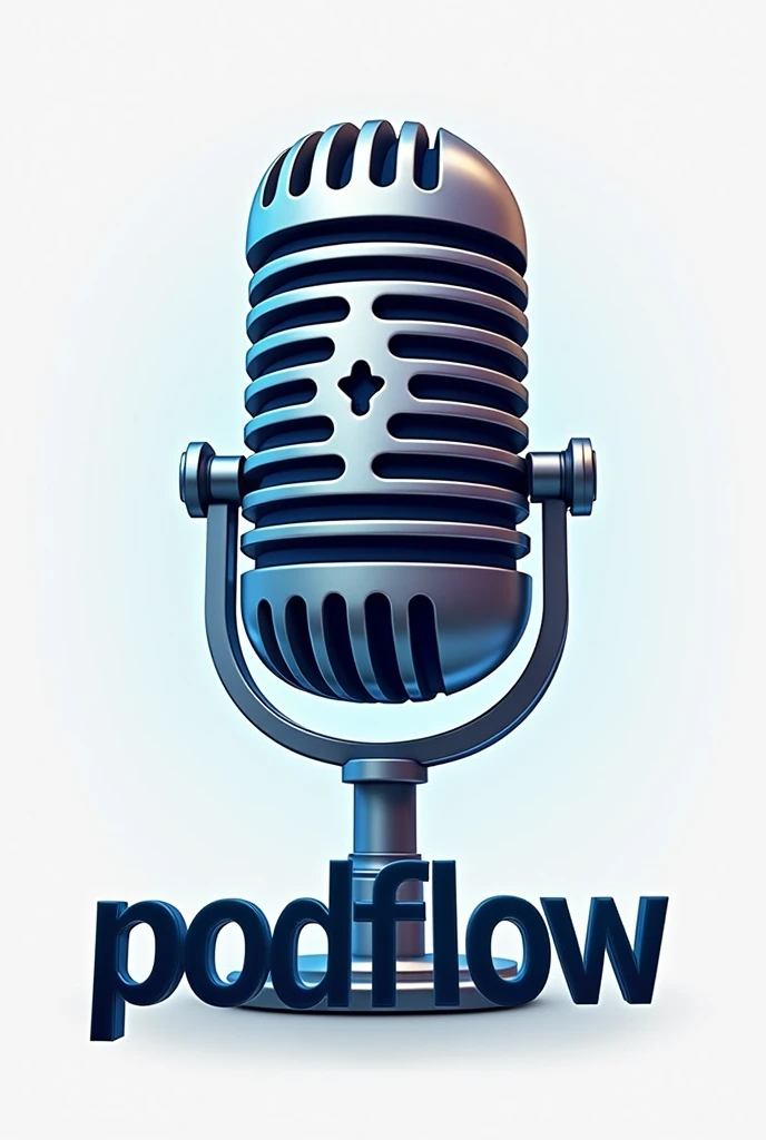a logo for a podcast, with the name "PodFlow" com a imagem de um microfone maia atrativo with the name "PodFlow" and a more elaborate, more robust microphone and the name "PodFlow"