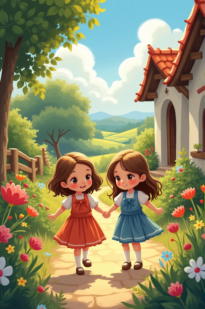 Illustrations by "Maria Clara and Aurora: An Adventure at Grandma&#39;s House" Obs: Maria Clara is  and has light brown hair and Aurora is  and has light brown hair 