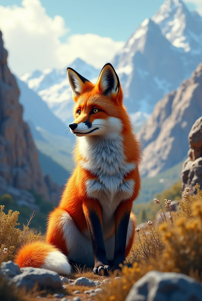 Beatiful armenian fox sitting armenian mountains 