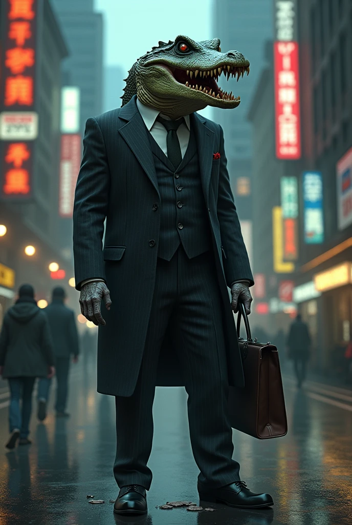Zombie businessman with crocodile head