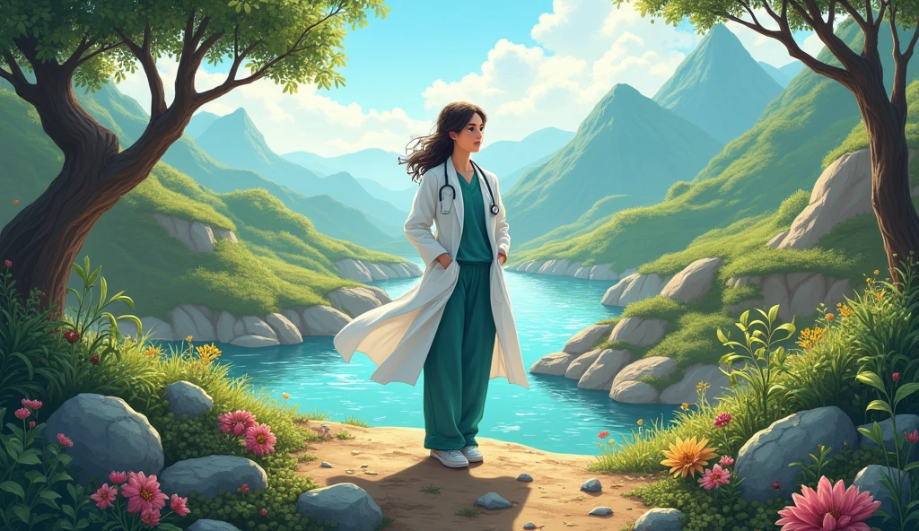 a girl doctor na may nakapalibot na sa kanya na yamang lupa,tubig at mineral POSTER