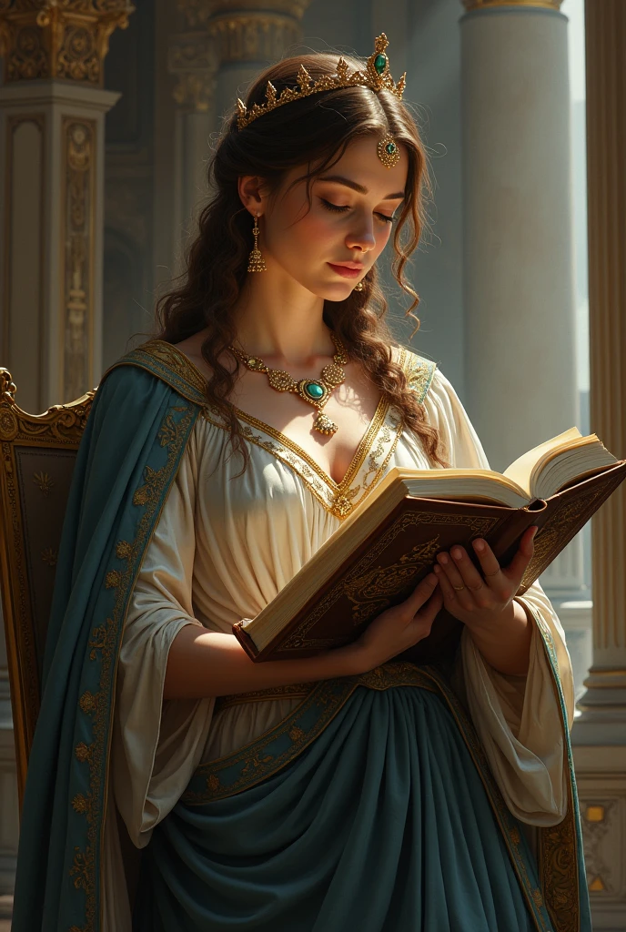 image of the goddess of justice reading a book in braille