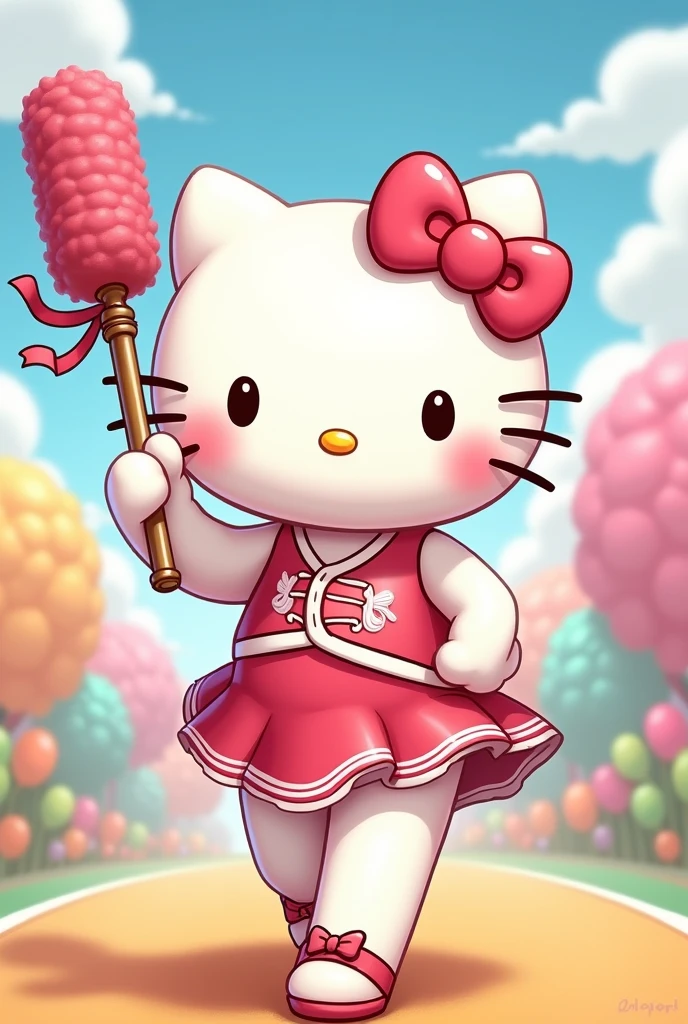 Hello Kitty with a baton and curls 