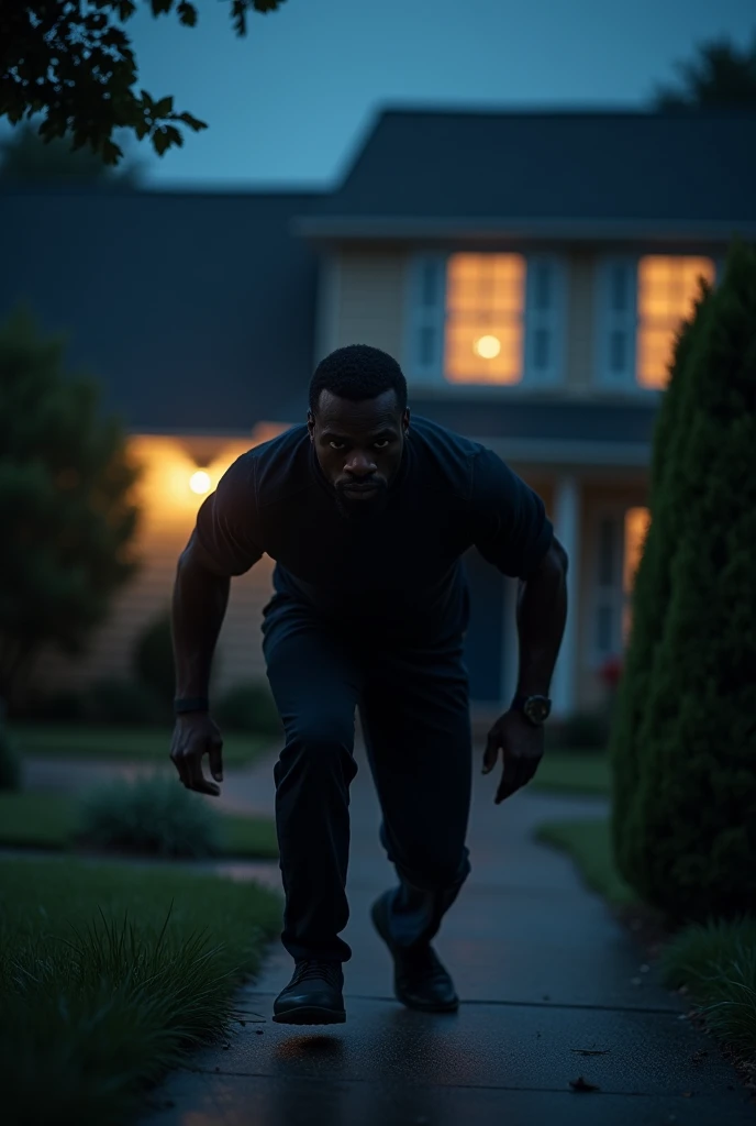 A portrait of an African man trying to sneak into a neighbor’s house at night to steal