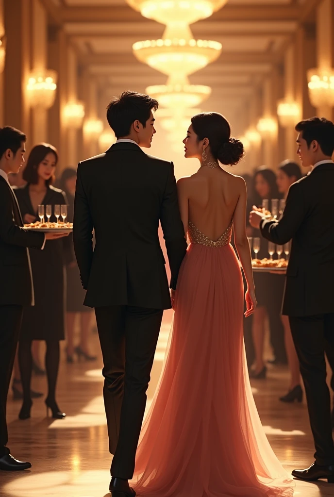 Korean couple attending a hotel party