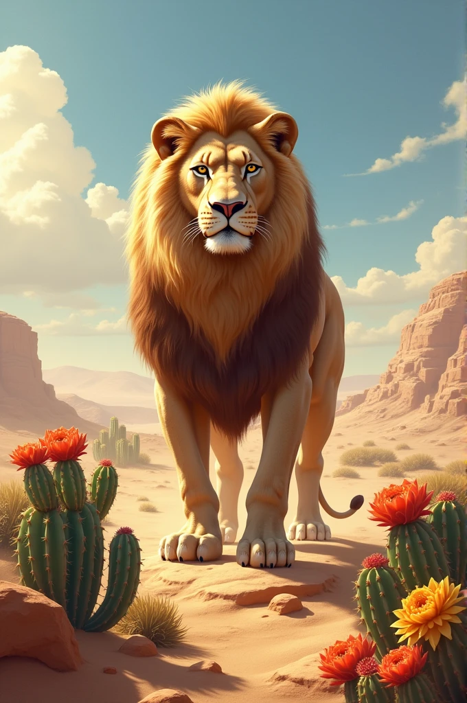 The lion of Judah in the desert with flower captus
