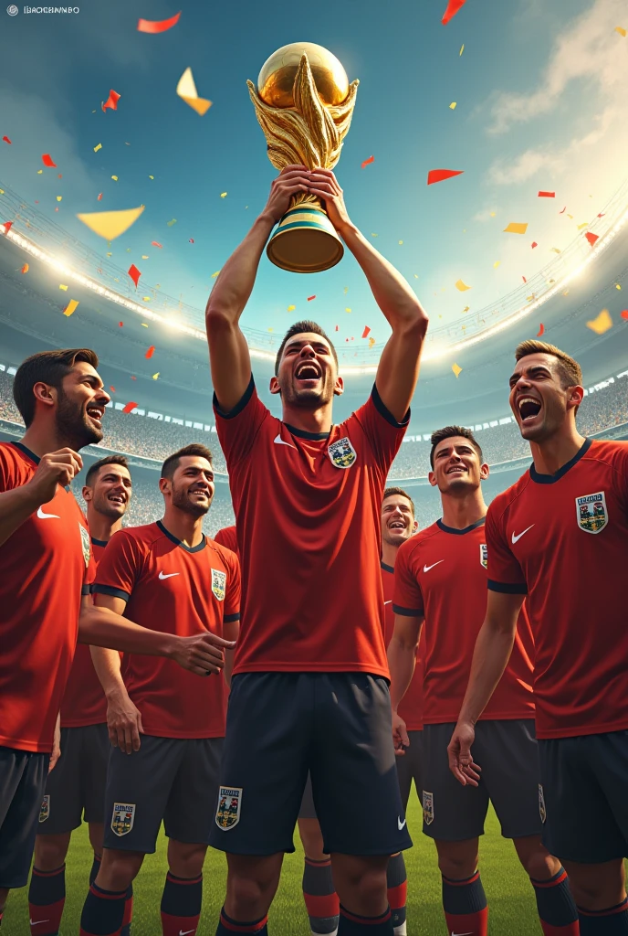 Create Corinthians winning the World Cup with Roger Guedes lifting the cup 
