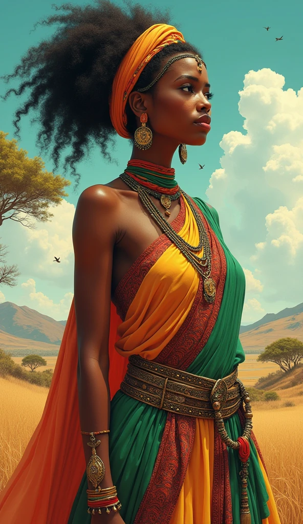 Beautiful goddess whole body, A Somali goddess dressed in a costume based on the Somali flag