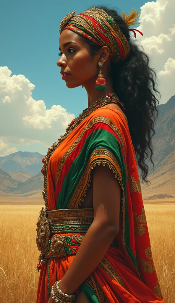 Beautiful goddess whole body, A Somali goddess dressed in a costume based on the Somali flag