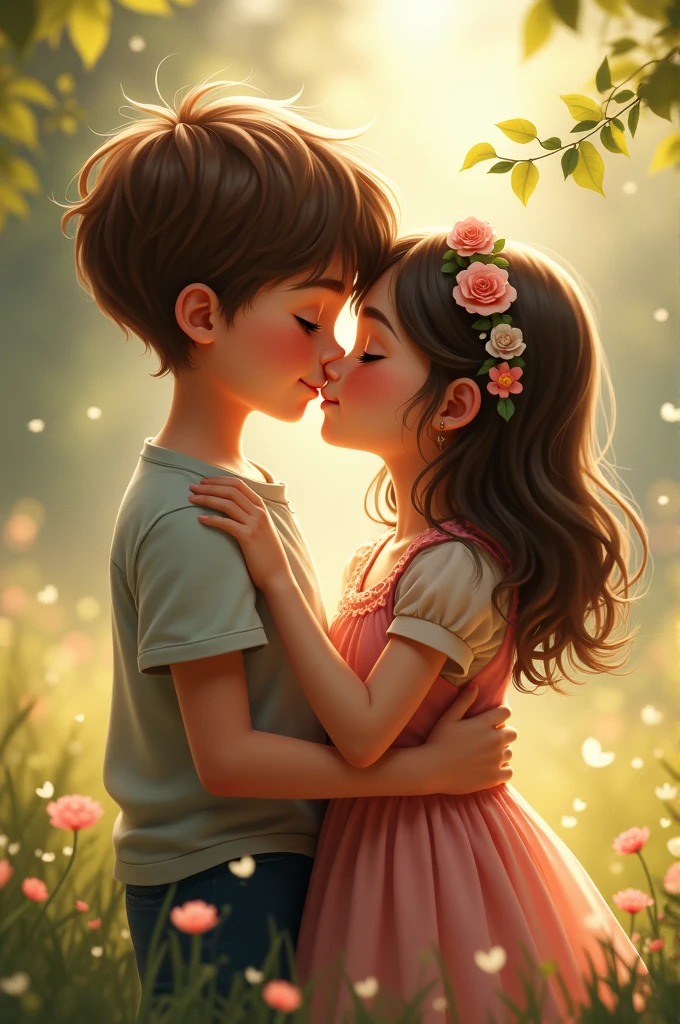 Boy and girl kiss