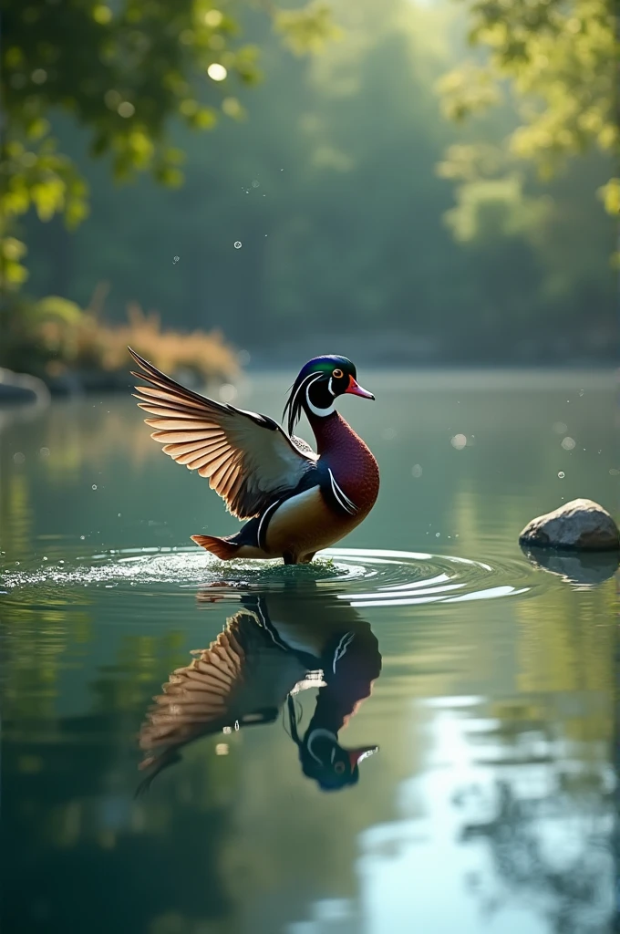 Bird dancing in the water