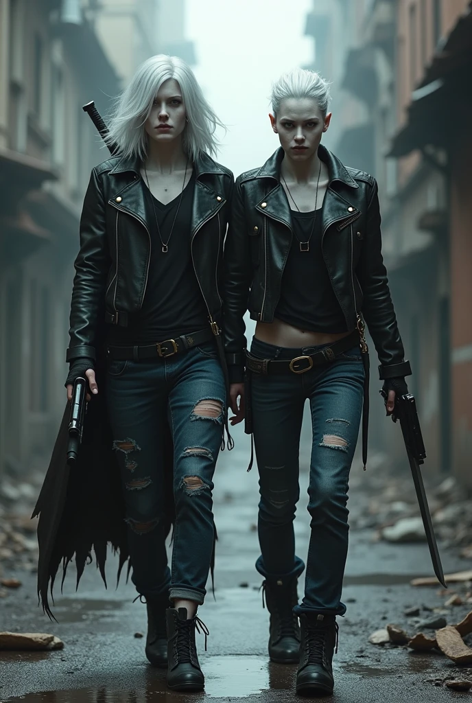 Create characters inspired by Dante from Devil May Cry with paler skin 