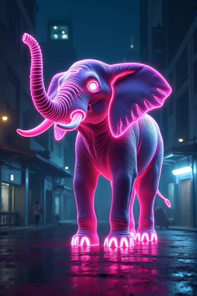 Neon elephant standing on two legs