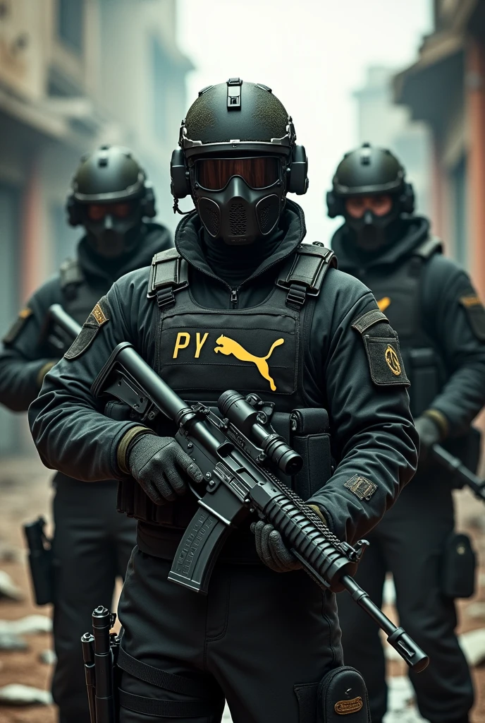 Create an image of an airsoft team called PUMA and this written on the vest, image size 1080x1920