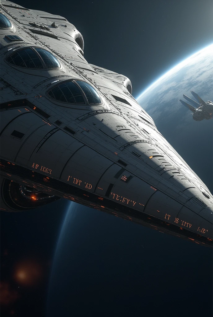 Create a spacecraft capable of traveling from Earth to Kepler-452b, This ship has to carry a lot of people, giant, be rational and realistic but with a futuristic design, The ship must have writing on a visible side "J.It is.D"
