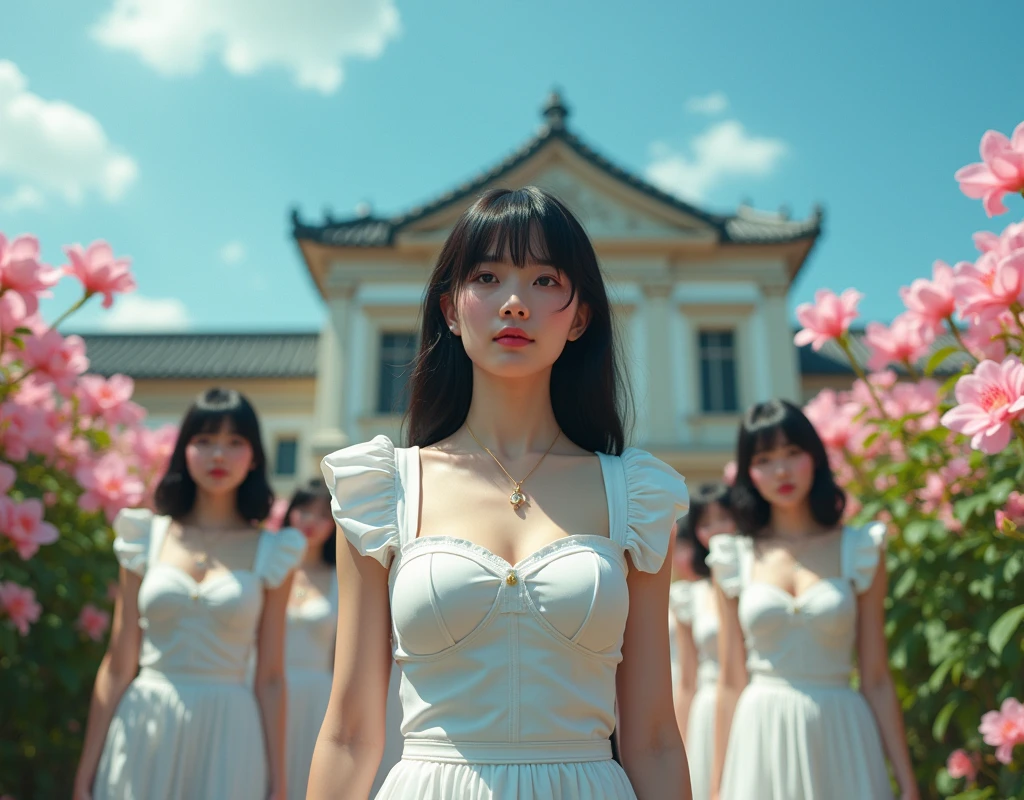 (No need to take a close-up of the subject in the center of the front), (Japanese Clone-girls=Myself), (Super Best masterpiece Clone-girls Raw Photography Art), (16K, Highest quality, Ultra-high resolution, RAW Photos), (It's so unrealistic., With unparalleled depiction, With an unfathomable sight, An unprecedented and shocking worldview, Clone-girls: In a world of mass reproduction, Ultra-realistic depiction), (Japanese girls, Sasaki Nozomi, 26yo), (Small face, Glossy dark hair, long hair, Dark Eyes, Mature face, Cute Smile), (A charming smiling face), (Very beautiful and detailed girl, Accurate body structure, Accurate body movements, Very detailed body), (Super big breasts, Large bulge of ample breasts), (orthodox maid clothes, Emphasise the fullness of your breasts), (Very detailed, Myself cloning, Depiction of splitting oneself, 1Myself girl→1,000,000,000,000,000,000,000,000,000,000Myself cloning girls), (Myself clone girlsは, With the same perfect appearance, to multiply in large numbers), (Very detailed depiction, Myself's multiplying female body, In the same female body,With the same face, With the same hairstyle, In the same clothes, At the same height, 同じSuper big breastsで, A completely indistinguishable female body, 1,000,000,000,000,000,000,000,000,000,000 people), (Myself girls only), (1,000,000,000,000,000,000,000,000,000,000Myself girls), European-style building, A vast 100ha rose garden, Lily scene description, Physical contact, Cute smile, A happy smile, Pleasant blue sky