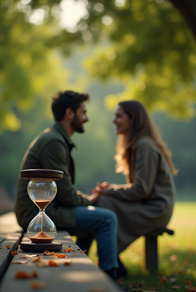 The video ends with Lucas meeting this friend in a park., both smiling and talking, while the sand clock, now empty, is left on a bench. The final message appears on the screen: "Time passes. Don't let your dreams run out.