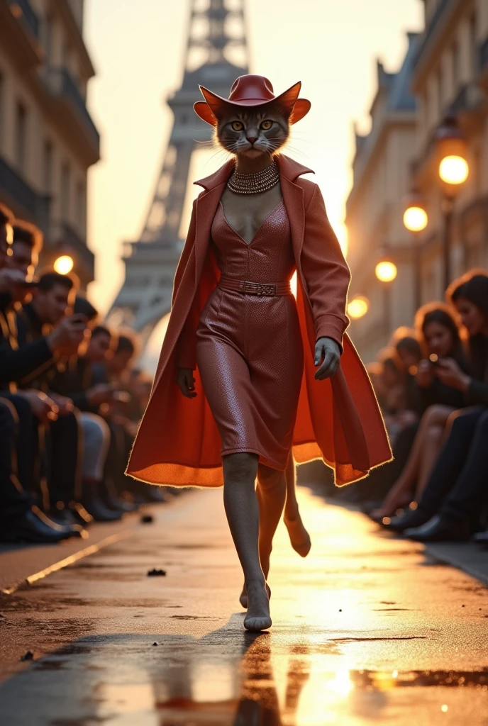 A cat modeling on a catwalk in Paris