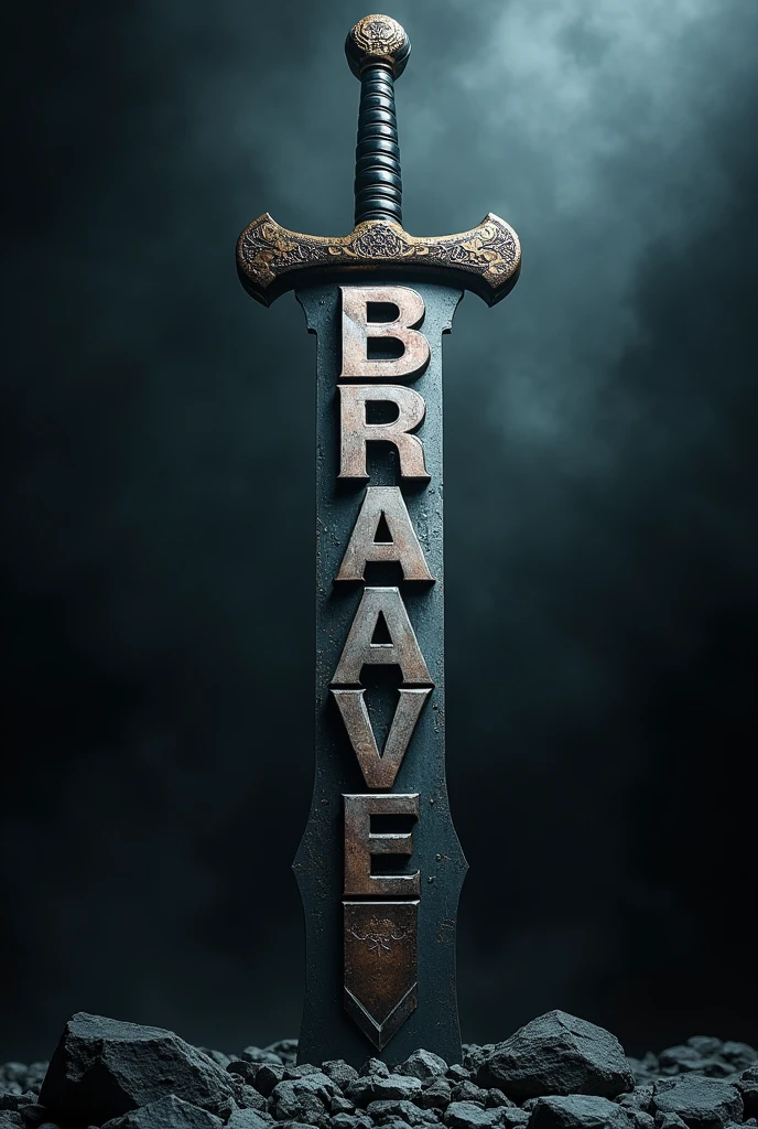 brave words with the letter t in the shape of a sword