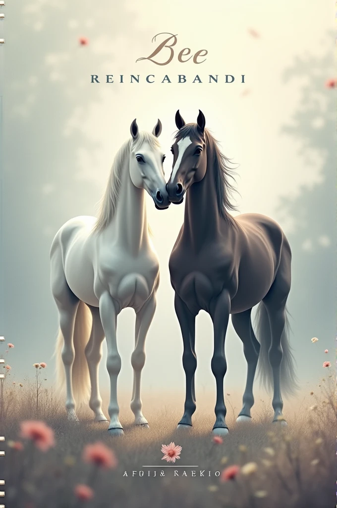 Generate a picture that's an album cover . The album is called : Reincabandi
The artist is : Bee
Is should include a white and a dark horse
Romantic theme
Must not look childish
Must look as real as possible
The font must not be too big
Just small simple font must be used .
