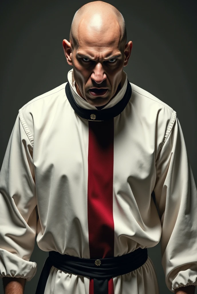 generates for me a bald and very angry saint with a white shirt with 3 stripes in sequence, red, white and black