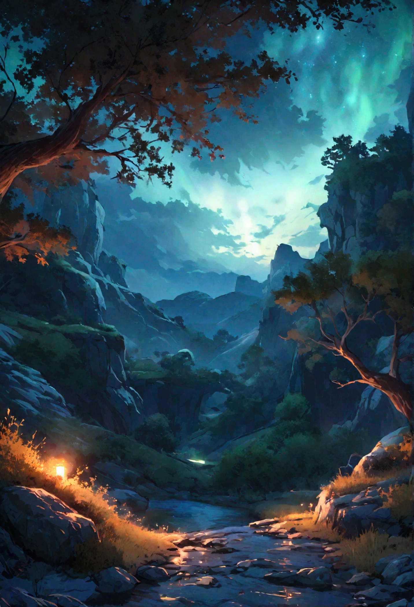 Make a video of a very beautiful landscape at night