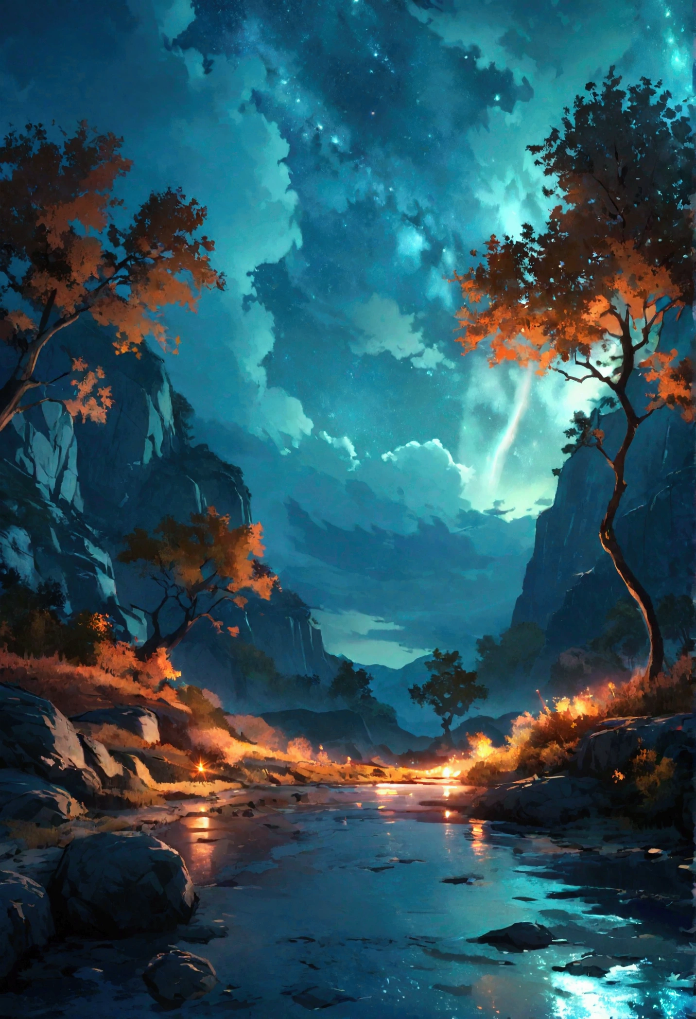 Make a video of a very beautiful landscape at night 