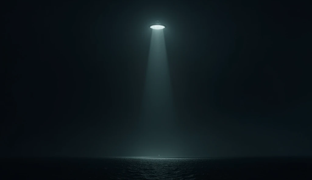 Theme: Very creepy and mysterious.
Scene: The UFOs suddenly ascend rapidly into the sky, disappearing into the darkness.
Setting: The sky is pitch-black, with only faint traces of the UFOs' lights fading away, leaving the sea in complete darkness.
Goal: To leave the viewers with a lingering sense of mystery and fear, as the objects vanish as suddenly as they appeared.