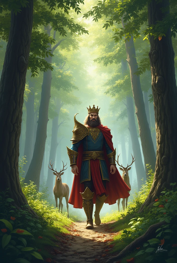 The king went out to hunt deer in the forest