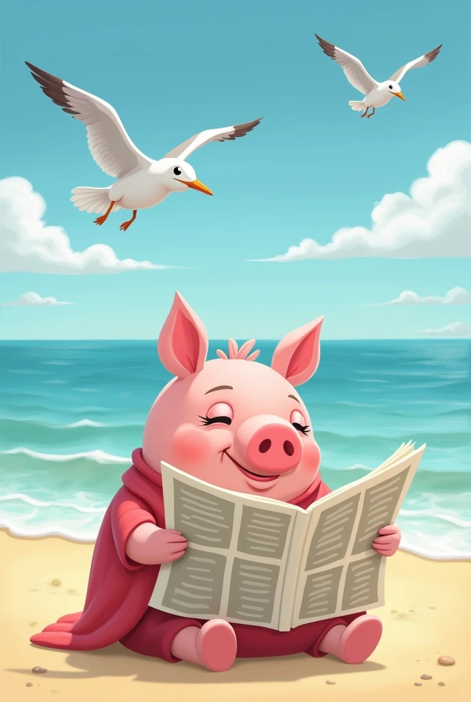 Granny Pig is reading the newspaper on the salt


