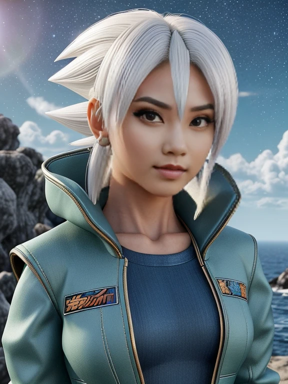 Real life adaption of this character , handsome face, same hair, there a big sword on the back,(realistic same outfit),realistic scenery background , realistic light, realistic shadow, realism, hyper realistic,(photorealistic:1.2), normal small eyes